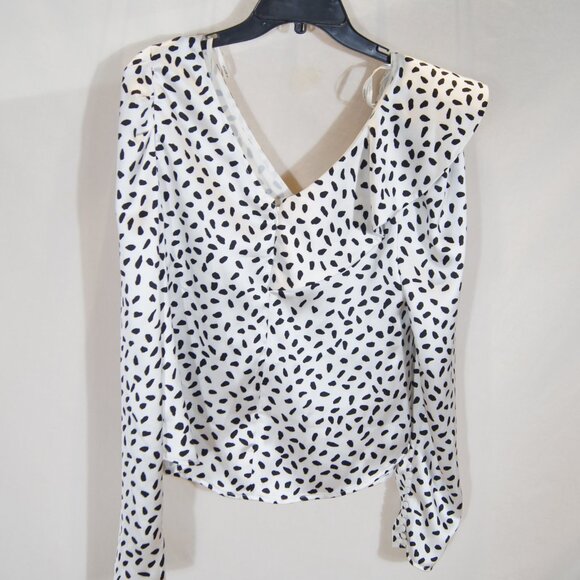 Self-Portrait White Black Dalmatian Print Long Sleeve V-Neck Premium Designer - Picture 4 of 8